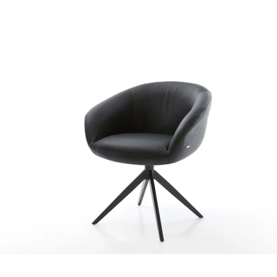 Afbeelding van DELIFE Draaistoel Vinka Flex met armleuning echt leer zwart kruisframe breed 360 draaibaar rocker functie pocketveer kern