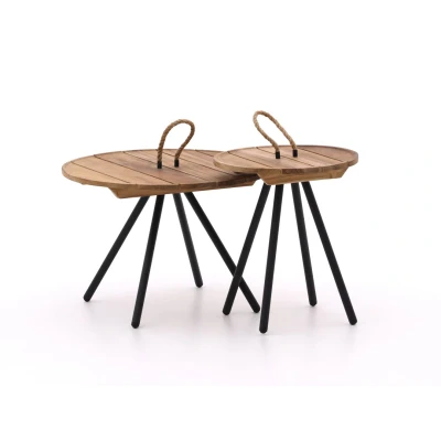 Afbeelding van Bijzettafel Applebee Elle Lounge Rope &amp; Belt Weaving Set van 2 Aluminium Black Teak