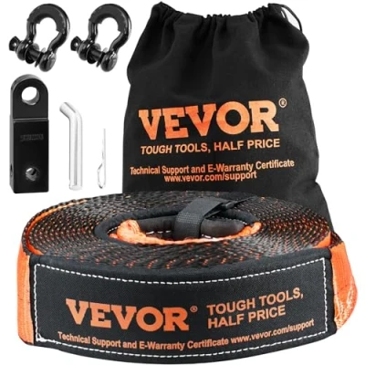 Afbeelding van VEVOR off road Recovery Kit, 7,6 cm x 30 &#039;, Heavy Duty Lier Kit met lbs sleepriem, 20 kg D ring sluitingen, beugelontvanger en opbergtas voor ATV&#039;s, jeeps, voertuigen,