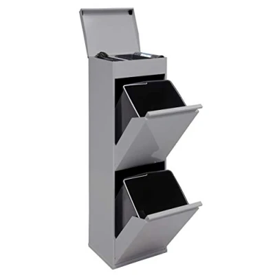 Afbeelding van Arregui Top CR222 B Afval en recyclingcontainer van staal, met 2 vakken, bovenplank, keukenafvalemmer, voor thuis of op kantoor, x 17 l (34 liter), grijs