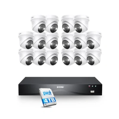 Afbeelding van ZOSI 32CH 4K Beveiligingscamera Set Buiten, 16X 8MP IP Outdoor PoE Camerabewaking met 2 Weg Audio en 4TB NVR, AI Personen Voertuigdetectie, Kleuren Nachtzicht, C225
