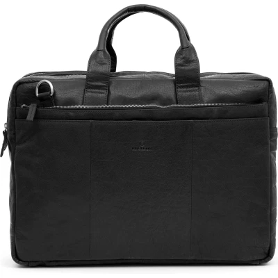 Afbeelding van Lucleon Montreal Zwarte leren laptoptas voor heren