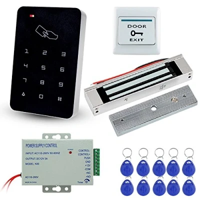 Afbeelding van LIBO Stand Alone Access Control System Kit met 180kg / 350lbs Elektrisch magnetisch slot, DC12V 3A voeding, deur uitrit ontgrendelingsknop, 10 stuks RFID EM ID Keyfobs