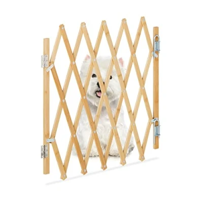 Afbeelding van Relaxdays uitschuifbaar hondenhekje bamboe 17 96 cm honden traphekje binnen deur