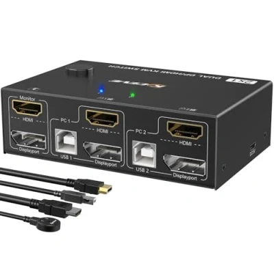 Afbeelding van Dual Monitor KVM Switch HDMI+Displayport 4K@60Hz,MLEEDA 2 PC Monitoren voor computers Deel Monitors en 4 USB 2.0 poorten, Bedrade afstandsbediening kabels inbegrepen