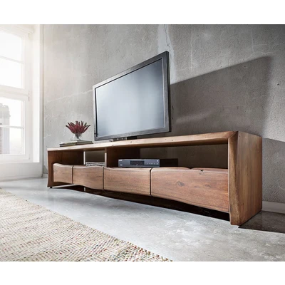 Afbeelding van TV tafel Live Edge acacia bruin 230 cm 4 laden boomrand Lowboard