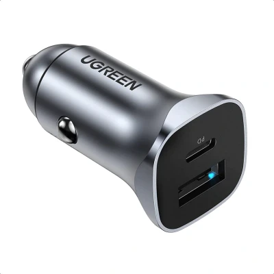 Afbeelding van UGREEN Auto Snellader USB C Autolader 20W Dual Poorten Aluminium Snelle Car Charger Ondersteunt PD QC 3.0 Compatibel met iPhone 12 12Mini Pro Max SE 2020 11 XS Max, Galaxy S21 S20 Note10 A80 A50, Huawei P40 P30 enz.
