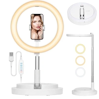 Afbeelding van TARION Led ringlamp: 30 cm opvouwbare ringlamp, tafelringlicht met statief en telefoonhouder voor video, fotografie, selfie, live streaming, zoom (wit)