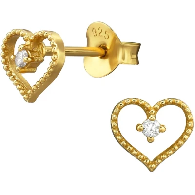 Afbeelding van JoyS Zilveren hartje oorbellen 6 mm zirkonia 14k goudplating