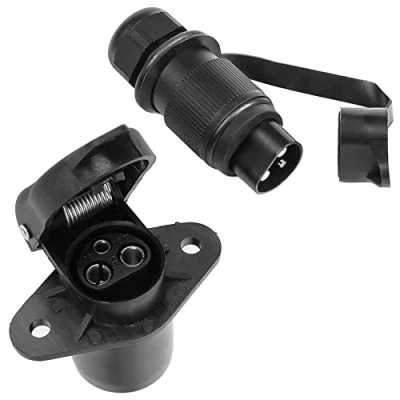 Afbeelding van SPARKMOTO 3 polige tractorstekker stopcontact 12 V, conform DIN 9680, waterdichte stekker, polig en polig, voor tractor, auto, camper, vrachtwagen, aanhanger, landbouwmachines, stekker