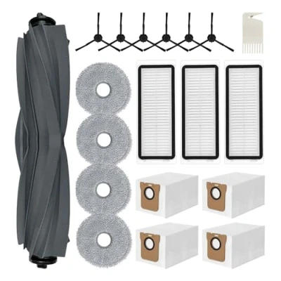 Afbeelding van 20 stuks accessoireset voor Dreame L20 Ultra, 4 x dweilpad, stofzak, 1 hoofdborstel, 6 zijborstels, 3 filter, reinigingsborstel, zuigrobot, reserveonderdelen accessoires