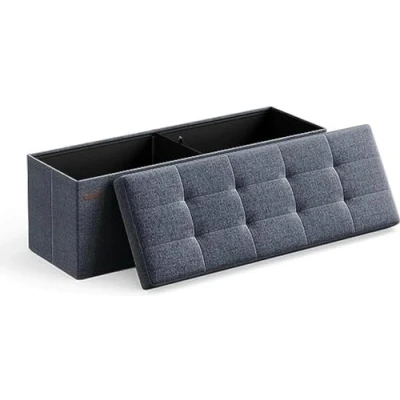 Afbeelding van SONGMICS 110 cm zitbank met opbergruimte, inklapbare zitkist, opbergdoos, voetenbank, lichtblauw LSF077Q01