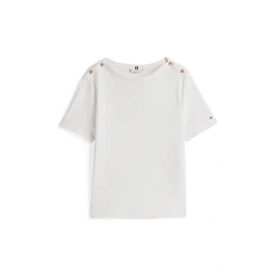 Afbeelding van Tommy Hilfiger Stripe Tshirt basic, Dames, Maat: XXS, Ecru