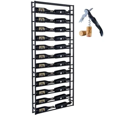 Afbeelding van Lendo Online wijnrek voor aan de muur 24 flessen Industrieel 73x10x164cm (BxDxH) Wandrek Flessenrek Hangend Muurrek Poedercoat Staal Zwart