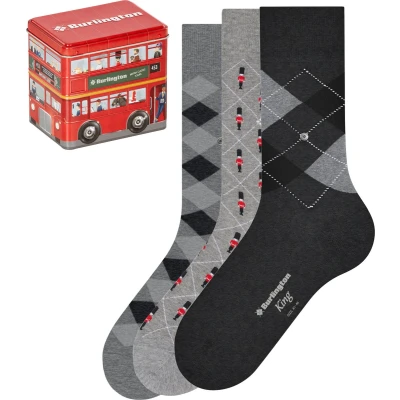Afbeelding van Burlington heren British Box sokken met ruitdessin in 3 pack de kleur Grijs, maat: 40 46