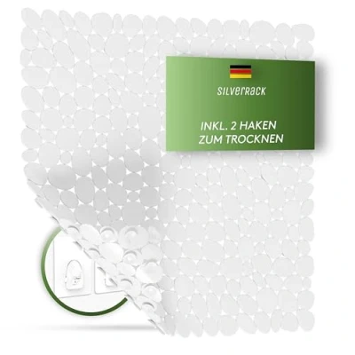 Afbeelding van SilverRack Douchemat, antislip, 53 x cm (wit kiezelsteenlook), antislipmat, douche, BPA vrij, badmat antislip en machinewasbaar, schimmelbestendig