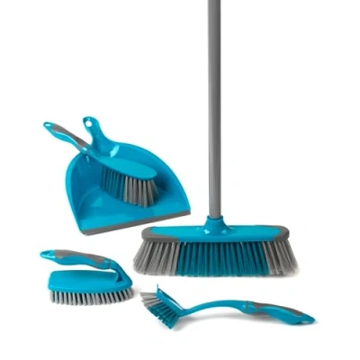 Afbeelding van Beldray LA024152TQ 5 Piece Household Cleaning Set including Handheld Dustpan and Brush, Floor Broom, Scrubbing Brush &amp; Dish Starter Students/New Homeowner, Turquoise