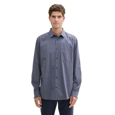 Afbeelding van TOM Tailor MIT Brusttasche Overhemd, Heren, Maat: XXL, Navy grey chambray dobby