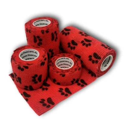 Afbeelding van LisaCare Zelfklevend bevestigingsverband bandage band hechtbandage 10 cm wondsnelverband waterdicht verband hond poot set van 4 2,5 breed (foto rood)