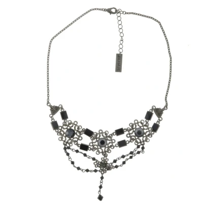 Afbeelding van Behave Ketting dames antraciet zwart vintage design steentjes 40 cm