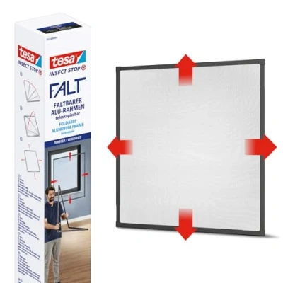 Afbeelding van tesa Insect Stop FALT Ramen Insectenhor zonder boren Verstelbaar aluminium frame, telescopisch Clear View Antraciet 80 cm x tot 140