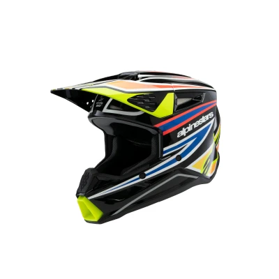Afbeelding van Alpinestars 2025 Supertech M3 Radium Jeugd Crosshelm Zwart / Fluor Geel Blauw Rood maat YL