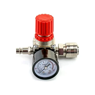 Afbeelding van QWORK drukregelaar van de luchtcompressor, 1/4 &quot;EU standaard drukregelventiel Drukomschakelventiel met 175PSI 12Bar manometer voor air pump accessories(4 gaten)
