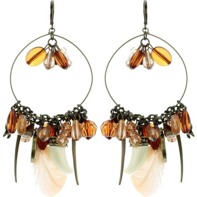 Afbeelding van Behave Bruine oorbellen met tand en diverse hangers