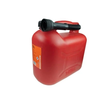 Afbeelding van 20 liter jerrycan, met VN goedkeuring en schenktuit, kunststof jerrycan voor benzine diesel, reservejerrycan, rood zwart