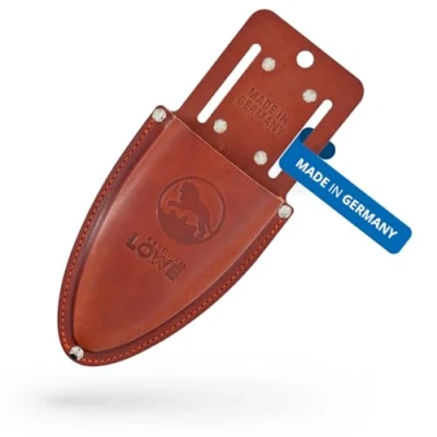 Afbeelding van Original LÖWE Lederen Premium Holster 9809 Heuptas bruin voor snoeischaar met riemclip het opbergen aan riem of broekzak Made in Germany 100% echt leer