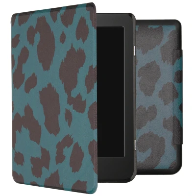 Afbeelding van Tolino Page 2 Hoes: iMoshion Design Slim Hard Case Bookcase Green Leopard Kunstleder E Reader Hoezen