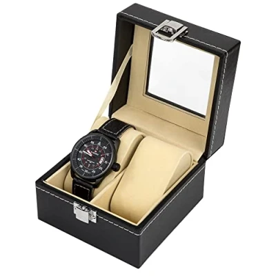 Afbeelding van Horloge Box 2 Slots Case PU Lederen Display Opbergdoos met Glazen Deksel Sieraden Collectie Organizer Houder voor Mannen Vrouwen