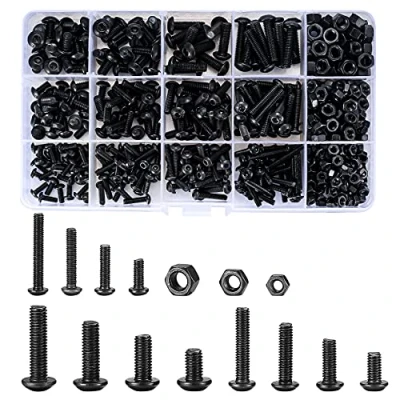 Afbeelding van 500 stuks. Schroeven en moeren assortiment set, zwarte binnenzeskant, PTFE (polytetrafluorethyleen), M3/M4/M5 schroefdraadmachines zeskantschroeven pluggen