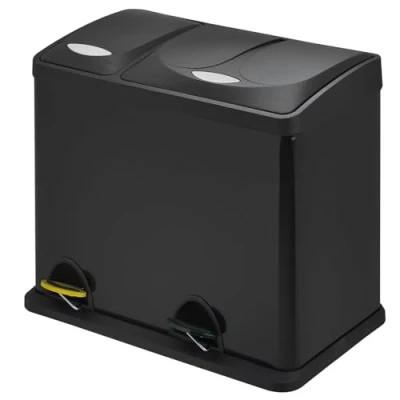 Afbeelding van SVITA TC2Combo26 keukenemmer, 26 liter, zwart, 8 l + 18 l, gecombineerd dubbele afvalemmer, 2 delige afvalscheiding, pedaalemmer