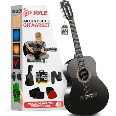 Afbeelding van Pyle Akoestische Gitaarset 1/4 Maat Gitaar Volledig Houten Instrument voor Kinderen, Volwassenen 76,2 cm