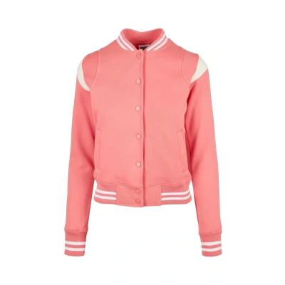 Afbeelding van Urban Classics Ladies Inset College Jacket Sweater met rits, Dames, Maat: XS, Palepink/whitesand