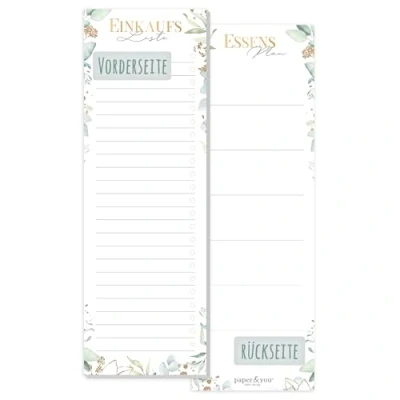 Afbeelding van paper&amp;you® boodschappenlijstblok [bladgoud] incl. magneet, 50 vellen staand formaat boodschappenlijstje notitieblok voedselplanner op de achterkant duurzaam en klimaatvriendelijk