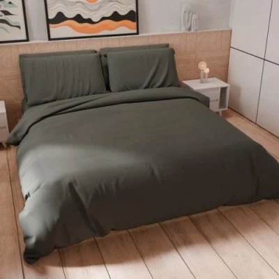 Afbeelding van PETTI Artigiani Italiani dekbedovertrek voor eenpersoonsbed, en kussenslopen van microvezel, effen, donkergrijs, 100% Made in Italy