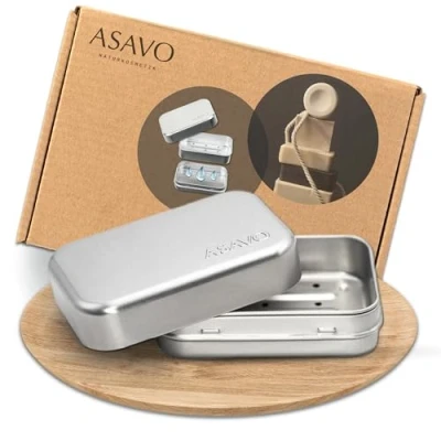 Afbeelding van ASAVO 1 x zeepdoos, metaal, aluminium, met uitneembaar afdruiprek, roestvrij, zeepbakje voor op reis, zeephouder, blikje, metalen stuk
