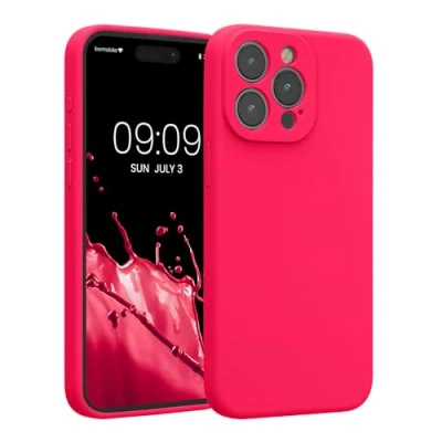 Afbeelding van kwmobile telefoonhoesje geschikt voor Apple iPhone 15 Pro Max TPU backcover met siliconen coating Smartphone case in neon roze