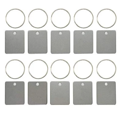 Afbeelding van Rechthoekige Gravure Blanks Stempelen Roestvrij Staal Blanco Tags met Sleutelhangers 25 Pack