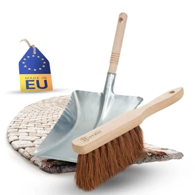 Afbeelding van Novaliv 1 x veegschep set verzinkt kokos handveger en schep veegset stofpan borstel kokosborstel bezem handbezem