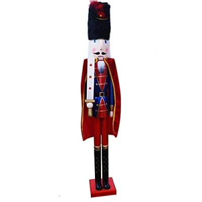 Afbeelding van BAKAJI Enorme houten notenkraker, soldaat, kerstnotenkraker, hoogte 106 cm, geschilderde jurken, baard en haar van pluche met werkmechanisme, kerstdecoraties (design 10)