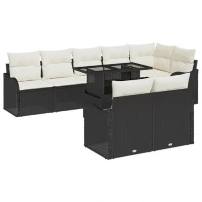 Afbeelding van vidaXL 9 delig tuin sofa set met kussens zwart poly riet