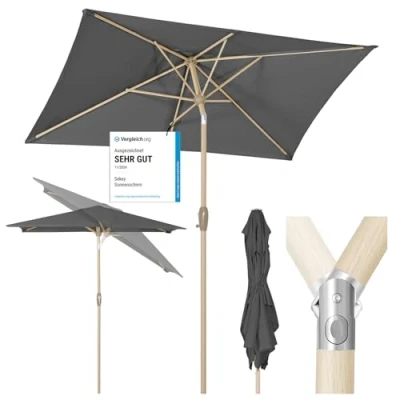 Afbeelding van Sekey Zonnescherm, marktparasol, tuinparasol, terrasparasol, zonwering, UV 50+, rechthoekig, grijs, 210 x 140 cm