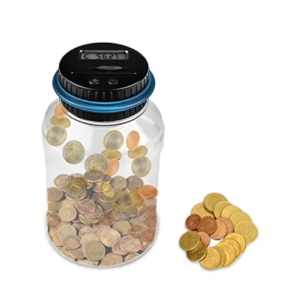 Afbeelding van Newaner Digitale spaarpot met teller, 1,8 l, elektronisch spaarvarken lcd display, eurogeld besparen, grote transparante muntenteller, muntenbank, voor volwassenen en kindercadeau