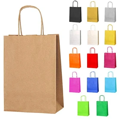 Afbeelding van Thepaperbagstore 5 Kleine Papieren Zakjes Voor Feestjes, Zoetwaren En Geschenken Met Gedraaide Handvatten Bruin 180x220x80mm