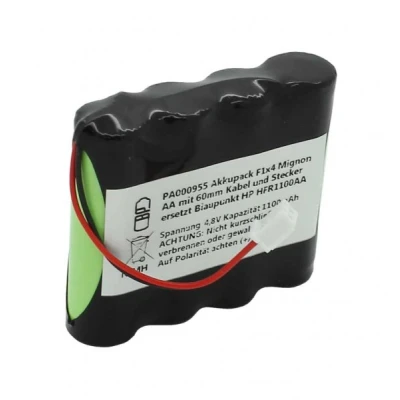 Afbeelding van Accupack NiMH 4,8V 1100mAh F1x4 Mignon AA met 60mm kabel en stekker vervangt Blaupunkt HP HFR1100AA
