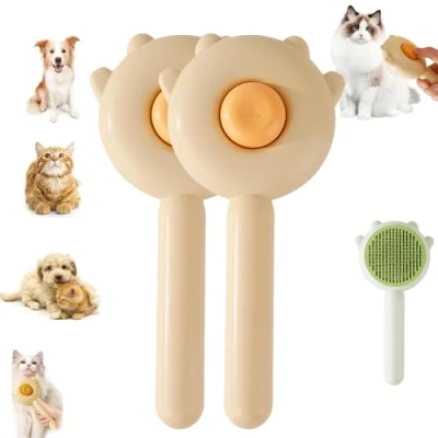 Afbeelding van Self Cleaning Grooming Brush, Paw Cat Brush With Release Button, Pet Floating Hair Massage Comb, Easy Removes Tangles Loose for Short or Long Cats Dogs (Yellow*2pcs)