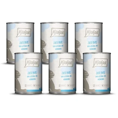 Afbeelding van MjAMjAM premium natvoer voor katten malse eend &amp; gevogelte met heerlijke wortelen, pak van 6 (6 x 400 g), graanvrij extra vlees